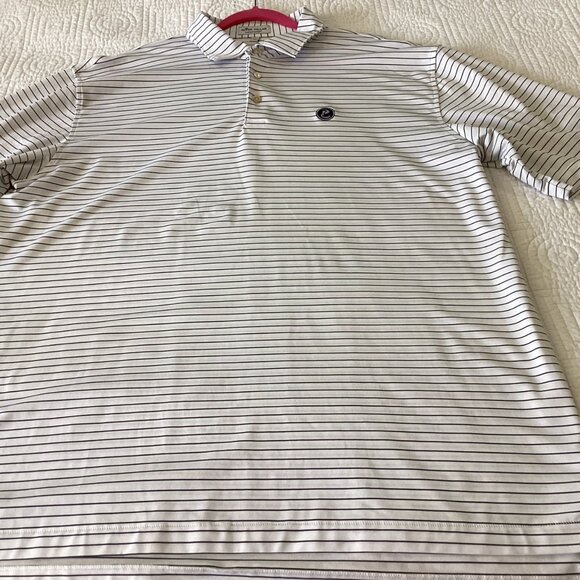 Peter Millar Summer Comfort Polo Shirt XL White & Navy Striped Short Sleeve Mens - Picture 8 of 13